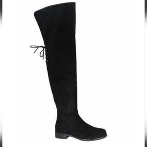 Nwt Taxi Black Suede Over The Knee Boots Inside Zip Lace Up Knee Sz 7.5 *Flaw*